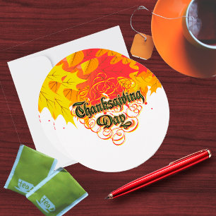 Leafy Typographic Thanksgiving Day Words  Holiday Card