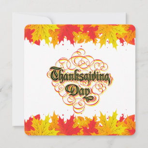 Leafy Typographic Thanksgiving Day Words Holiday Card
