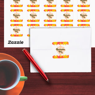Leafy Typographic Thanksgiving Day Words Square Sticker