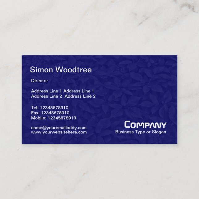 Leafy Undergrowth Texture - Dark Blue Business Card (Front)