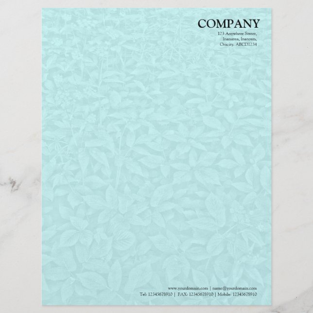 Leafy Undergrowth Texture - Pale Blue Customized Letterhead (Front)