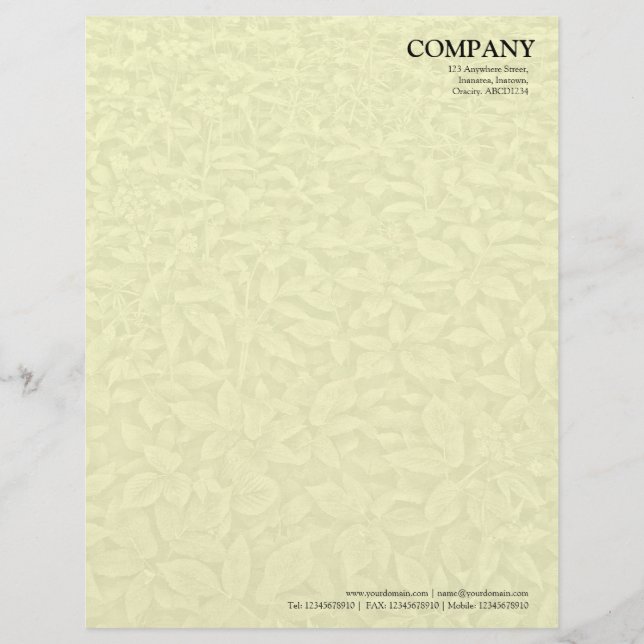 Leafy Undergrowth Texture - Pale Yellow Letterhead (Front)