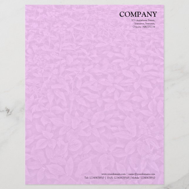 Leafy Undergrowth Texture - Pink Customized Letterhead (Front)