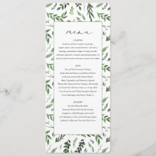 Leafy watercolor botanical wedding menu