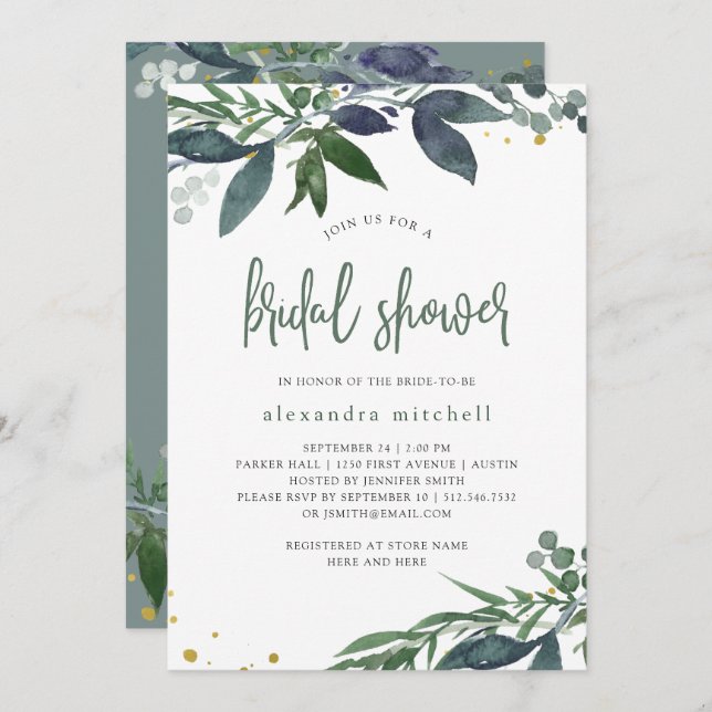 Leafy Watercolor | Bridal Shower Invitation (Front/Back)