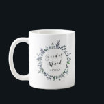 Leafy Watercolor | Bridesmaid Coffee Mug<br><div class="desc">This modern botanical wedding mug features watercolor leaves in trendy shades of green,  blue,  and grey,  and matching calligraphy that says "bridesmaid",  for a stylish look that is both minimalist and rustic.</div>