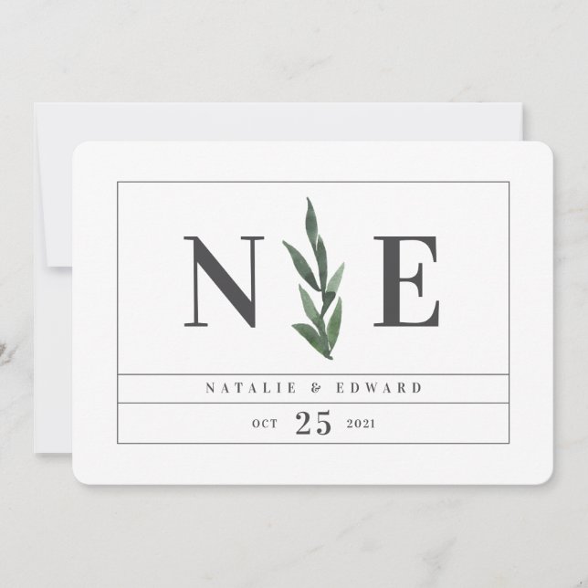 leafy watercolor floral save the date (Front)