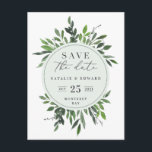 leafy watercolor floral save the date postcard<br><div class="desc">leafy watercolor floral save the date postcard. With beautiful watercolor leaves and modern bold type this save the date invitation is right on trend and perfect for any season. Part of a wedding suite</div>