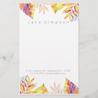 leafy watercolor personal stationary stationery