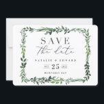 leafy watercolor photograph save the date<br><div class="desc">leafy watercolor photograph save the date card. With beautiful watercolor leaves and modern bold type this save the date invitation is right on trend and perfect for any season. Part of a wedding suite</div>