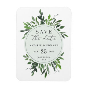 leafy watercolor save the date magnet