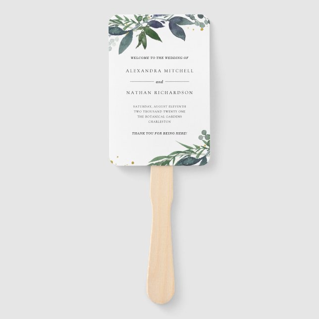Leafy Watercolor | Wedding Foliage Hand Fan (Front)