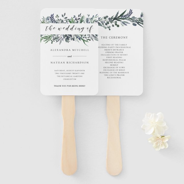 Leafy Watercolor | Wedding Hand Fan (Front and Back)