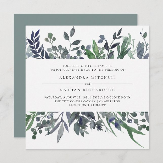 Leafy Watercolor | Wedding Invitation (Front/Back)
