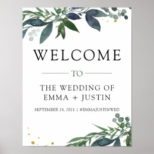 Leafy Watercolor Wedding Welcome Sign