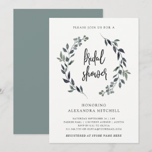 Leafy Watercolor Wreath Bridal Shower Invitation