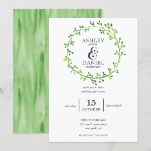 Leafy Watercolor Wreath Wedding Invitation