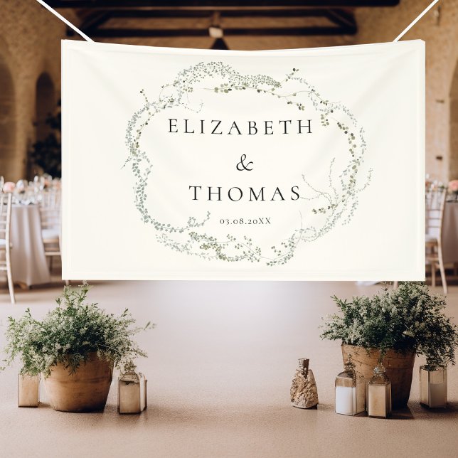Leafy Wedding Banner (Simple, elegant, botanical, beige wedding banner.)