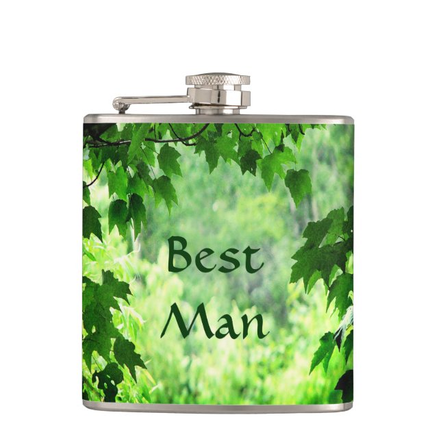 Leafy Wedding Best Man Hip Flask (Front)
