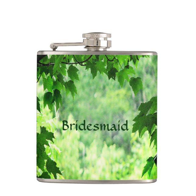 Leafy Wedding Bridesmaid Hip Flask (Front)