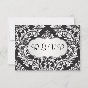 Leafy white damasl pattern on black RSVP