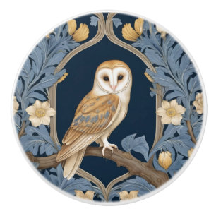 Leafy William Morris style Right facing Barn Owl Ceramic Knob