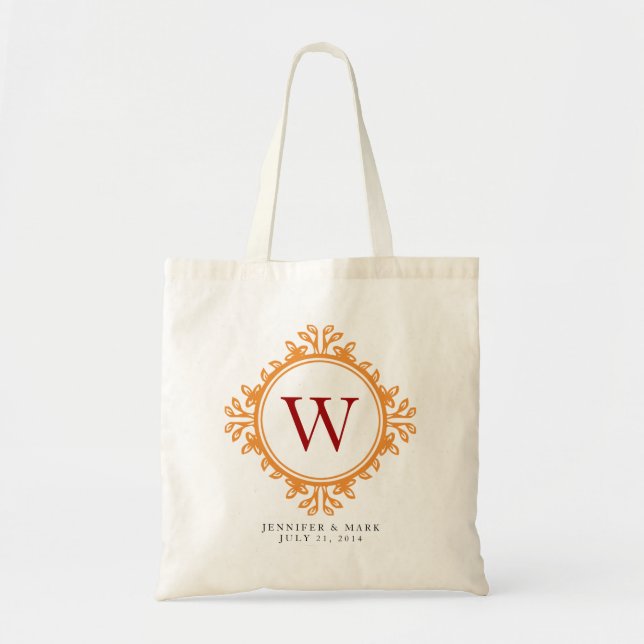Leafy wreath brown monogram personalised tote bag (Front)