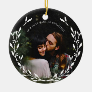 Leafy Wreath First Married Christmas Ceramic Tree Decoration