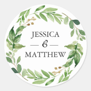 Leafy wreath wedding Thank you stickers