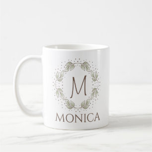Leafy Wreath With Monogram And Name Coffee Mug