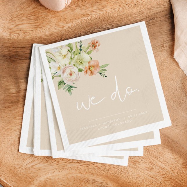 LEAH Creamy Beige Floral Wedding We Do Napkins (Creator Uploaded)