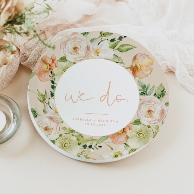 LEAH Creamy Beige Spring Floral We Do Wedding Paper Plate (Creator Uploaded)
