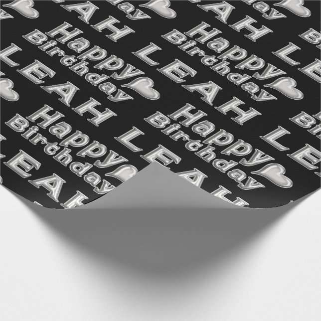 Leah Happy Birthday silver black wrapping paper (Corner)