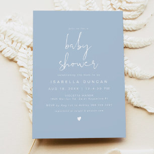 LEAH Minimalist Sky Blue Photo Baby Shower Invitation