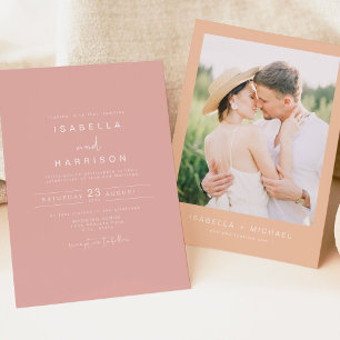 LEAH Modern Coral Pink Photo Wedding Invitation