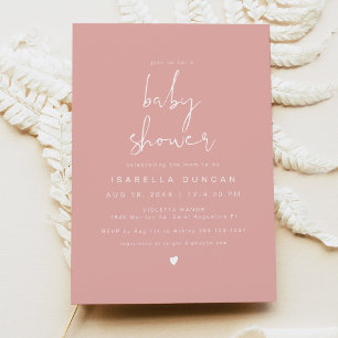 LEAH Modern Minimalist Coral Pink Baby Shower Invitation