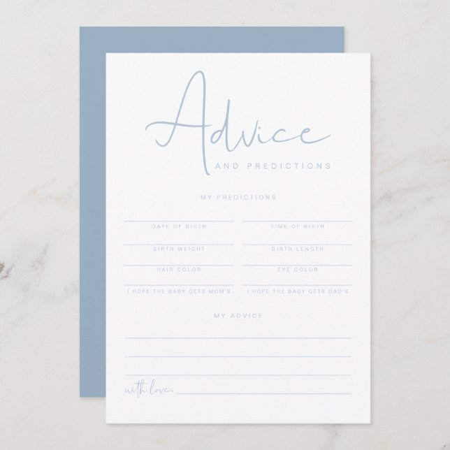 LEAH Vibrant Blue Baby Advice and Predictions Card (Front/Back)