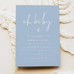 LEAH Vibrant Pastel Blue Boy Oh Baby Baby Shower   Invitation