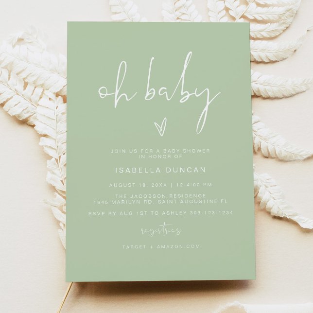 LEAH Vibrant Pastel Green Oh Baby Baby Shower Invitation (Creator Uploaded)