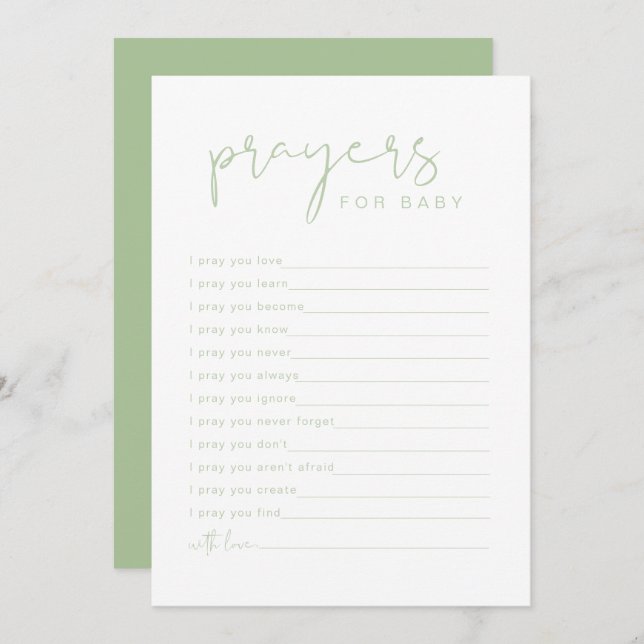 LEAH Vibrant Pastel Green Prayers for Baby Card (Front/Back)