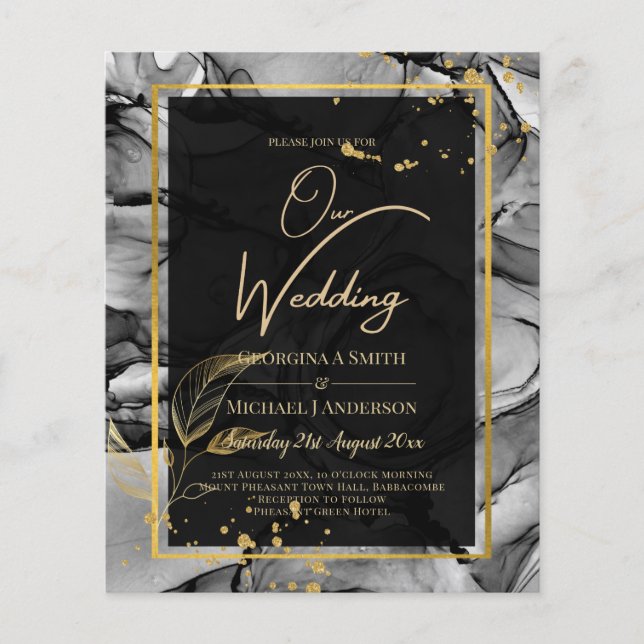 LeahG® Black Gold Alcohol Ink Wedding INVITE (Front)