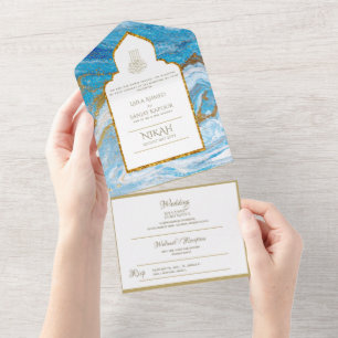 LeahG Blue Islamic Muslim Wedding Invites Nikah