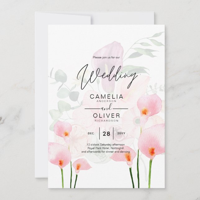 LeahG Blush Pink Calla Lily Wedding Invite Floral (Front)