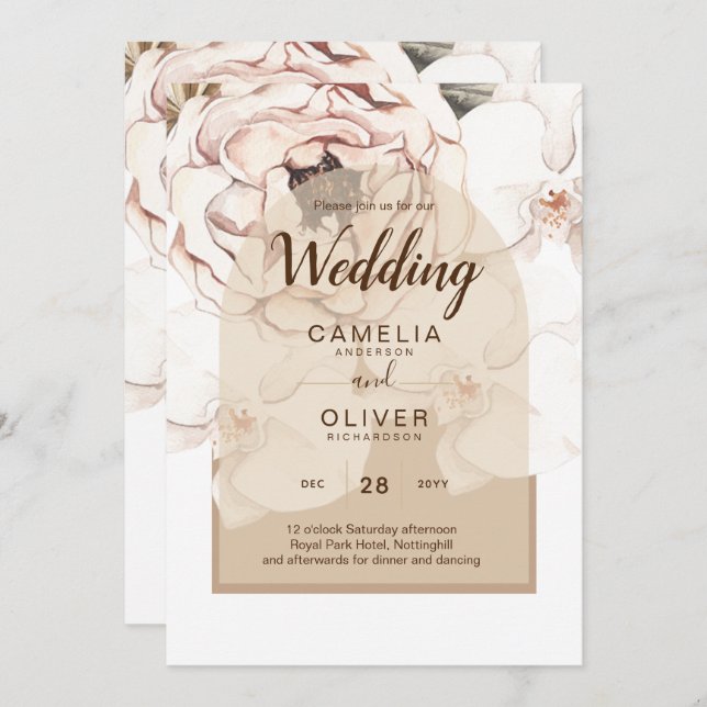 LeahG Blush Pink Champagne Floral Wedding Invite (Front/Back)