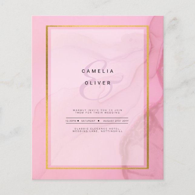 LeahG Blush Pink Gold INK Ombre Wedding INVITE Flyer (Front)
