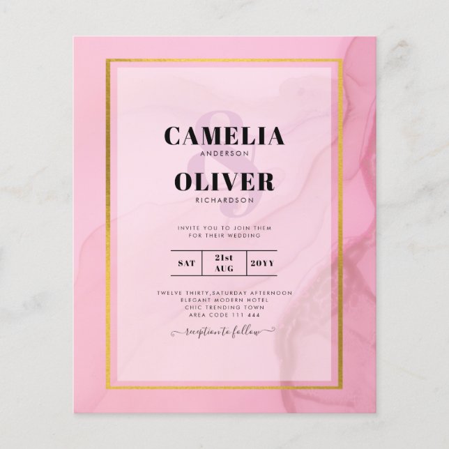 LeahG Blush Pink Gold INK Ombre Wedding INVITE Flyer (Front)