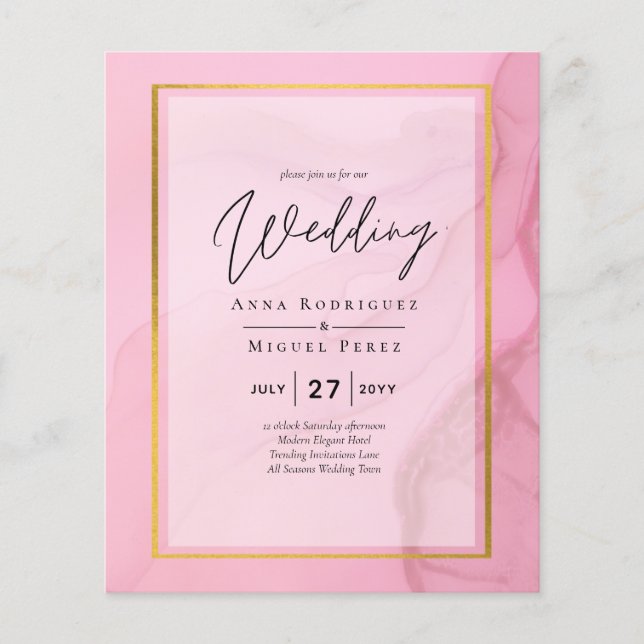 LeahG Blush Pink Gold INK Ombre Wedding INVITE Flyer (Front)