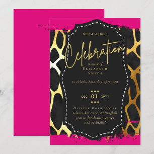 LeahG Bridal Shower Glam Chic Animal Gold Pink Blk Invitation