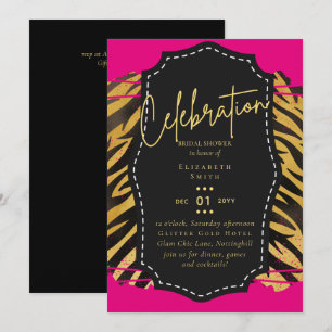 LeahG Bridal Shower Glam Chic Animal Gold Pink Blk Invitation