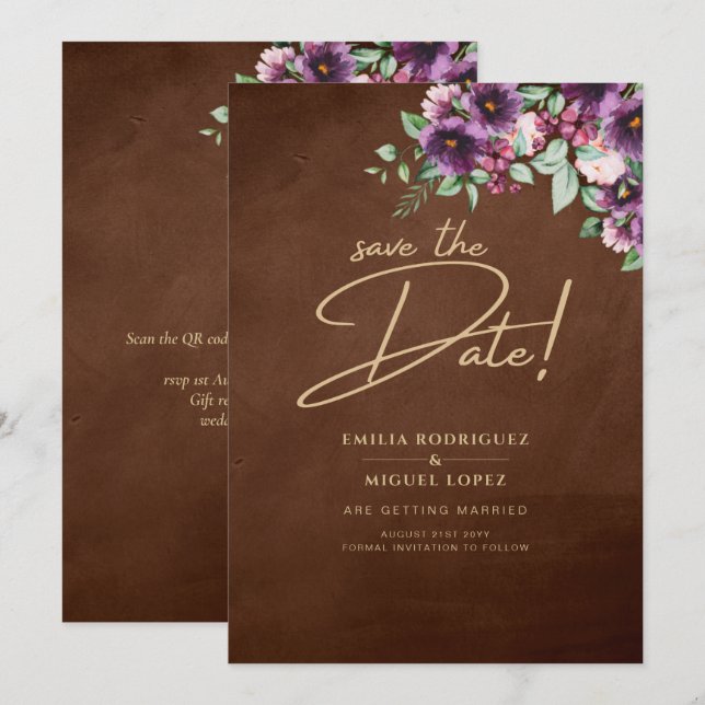 LeahG Brown Berry Plum Purple Wedding Fall Winter Invitation (Front/Back)